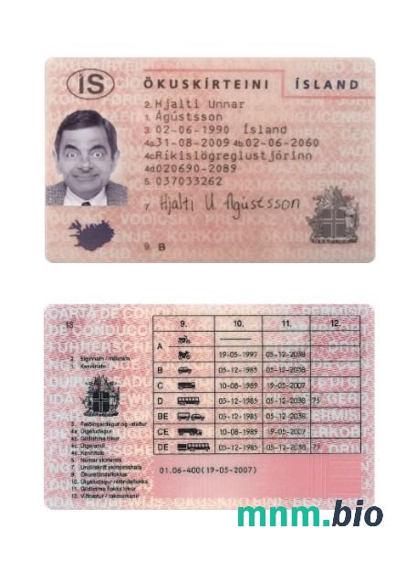 Islandzki szablon prawa jazdy w formacie PSD, ze wszystkimi czcionkami